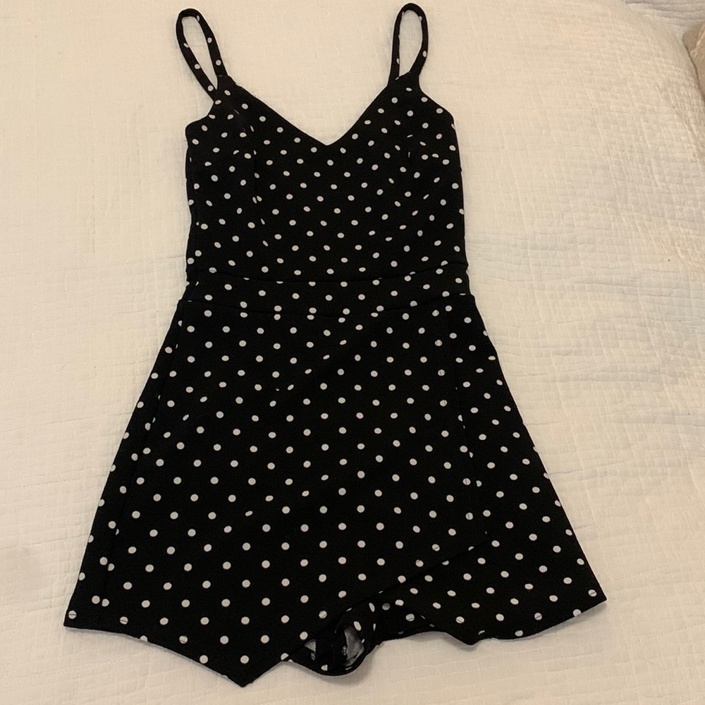 Black and white polka dot romper